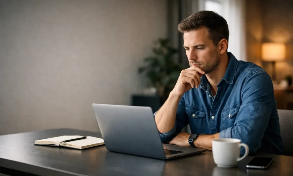 Person researching the meaning of erothtos on a laptop