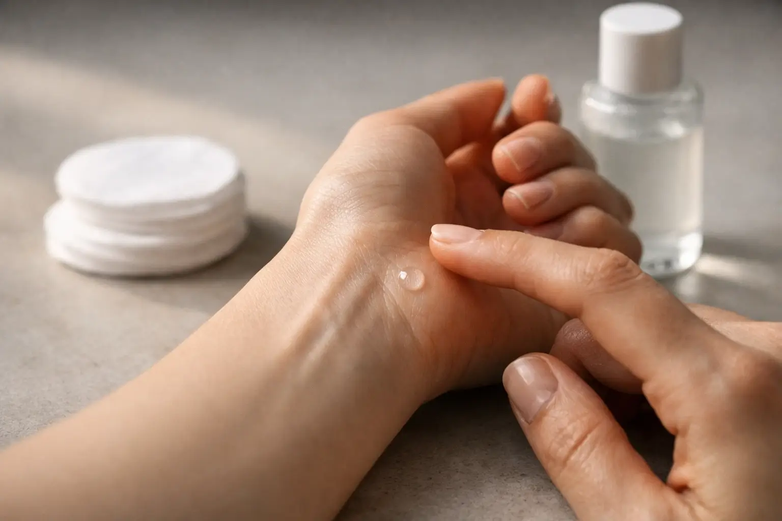 Patch test for an eye care product on skin