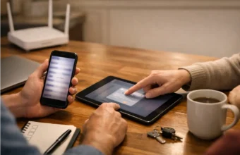 Family setting up shared passwords on their devices