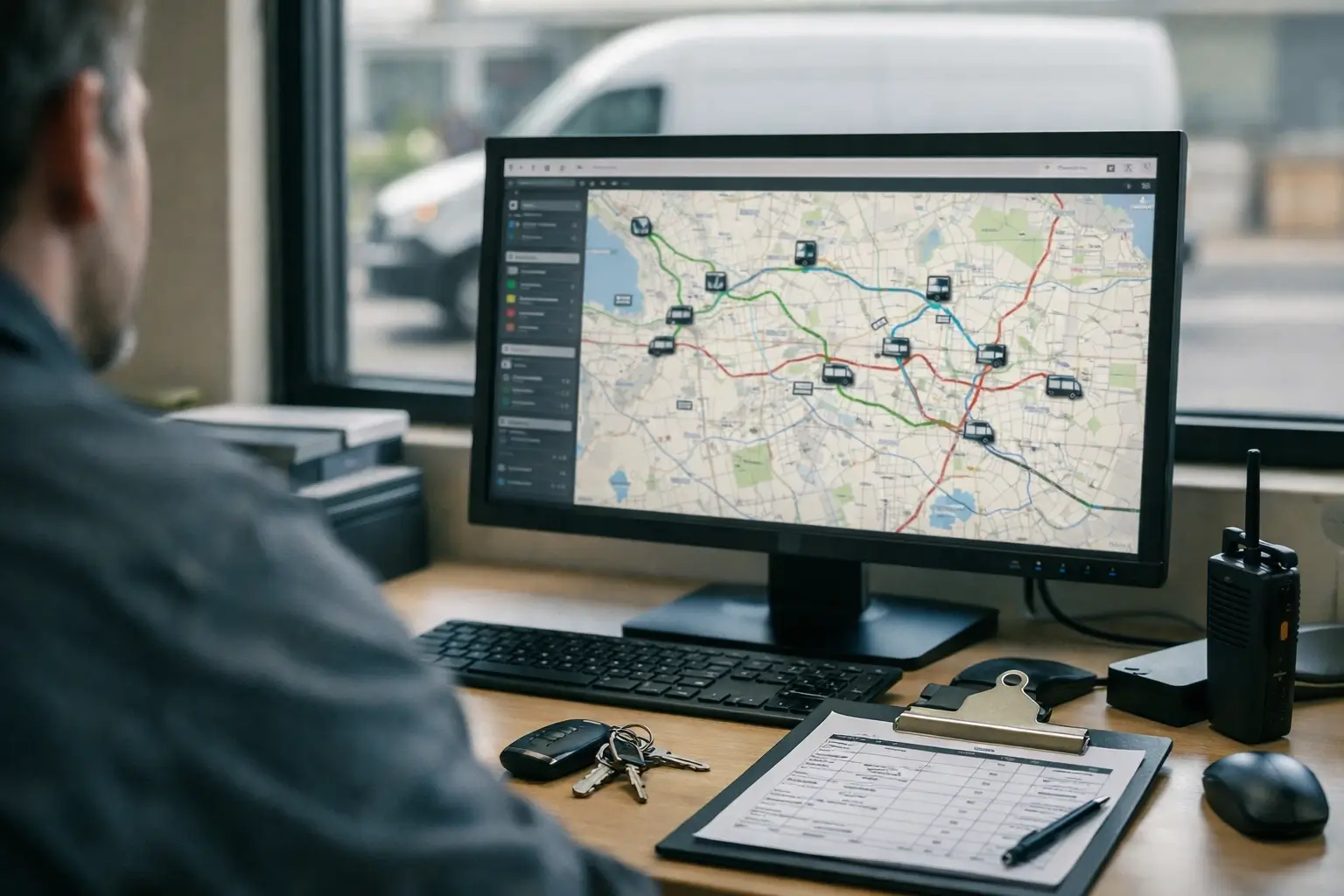 Logistics team using a tracqueur dashboard for fleet tracking