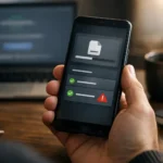 Android phone showing an app download on a desk