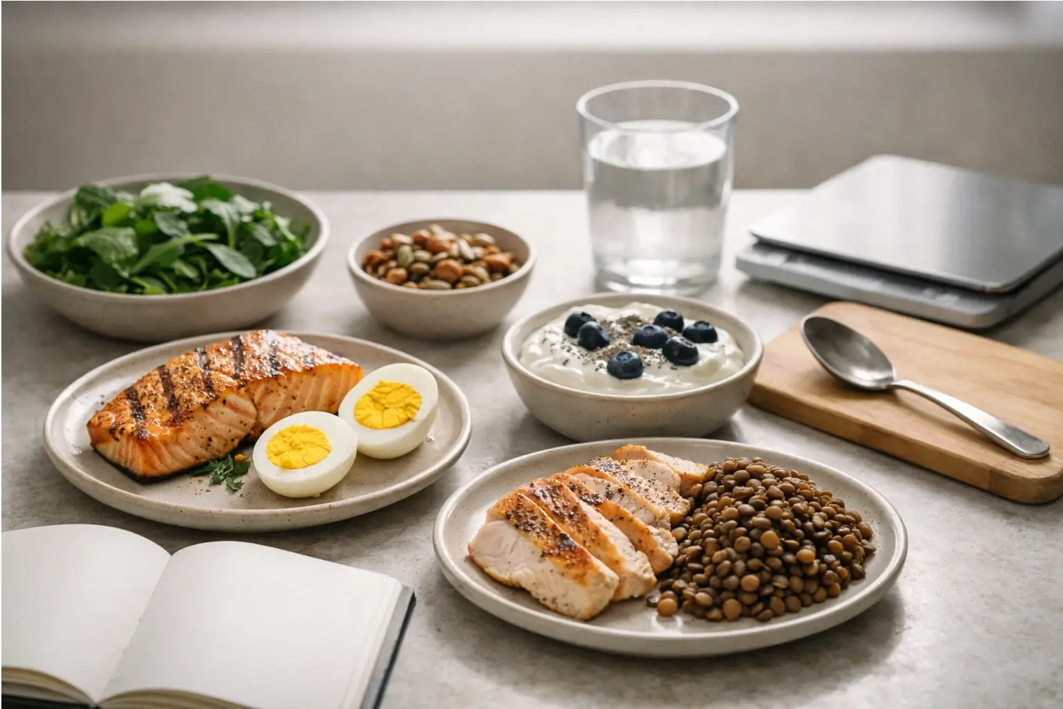 High-protein meal prep on a clean table