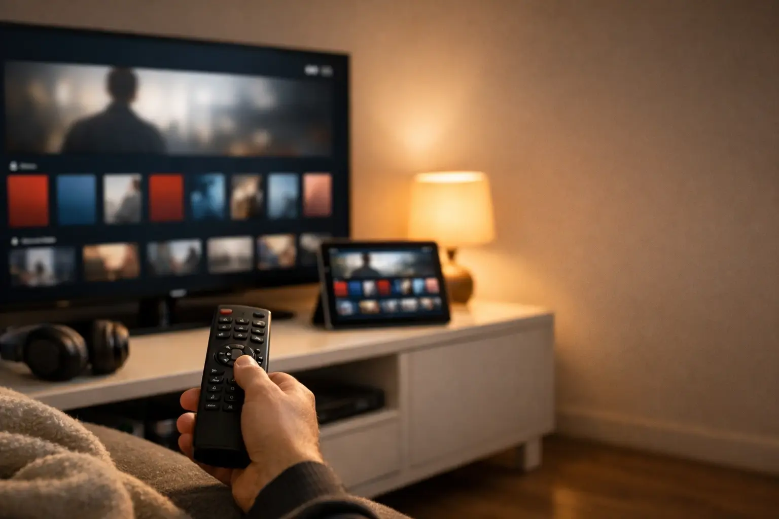 Safe home streaming setup with TV and remote