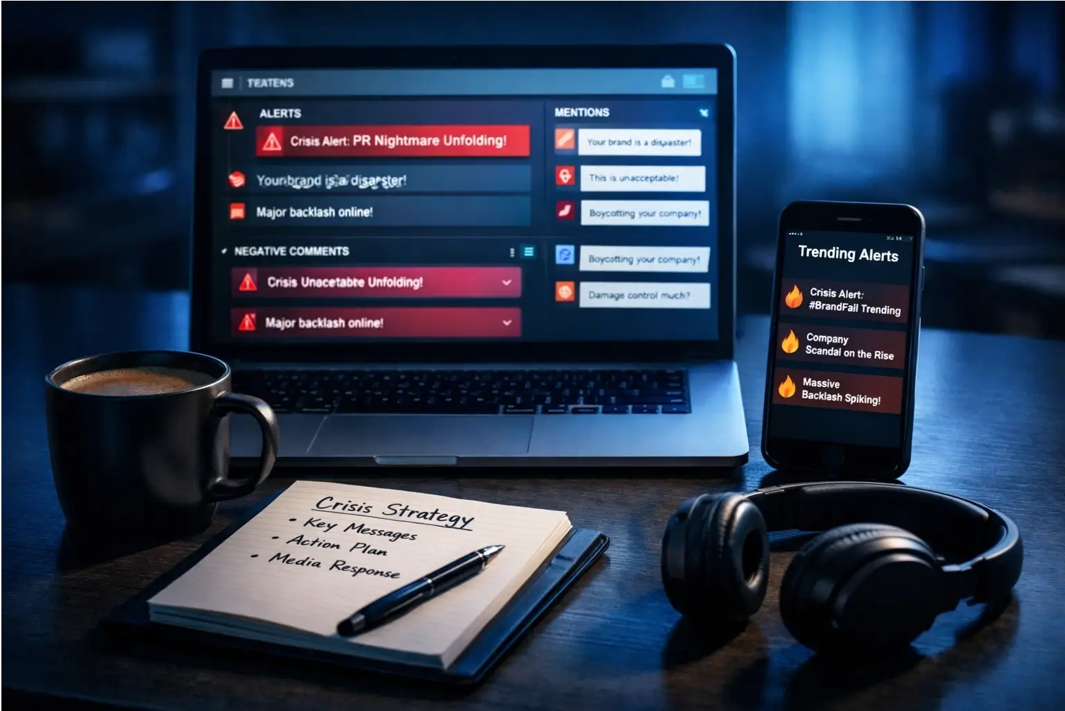Laptop showing social media alerts during influencer crisis