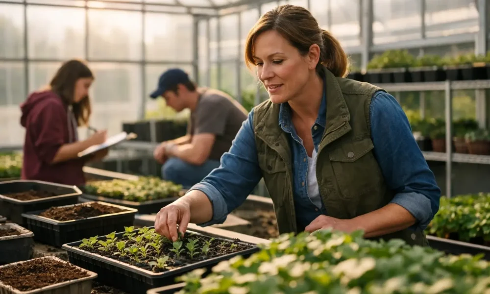 Agriscience teacher leading hands-on plant learning in Connecticut