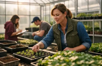 Agriscience teacher leading hands-on plant learning in Connecticut