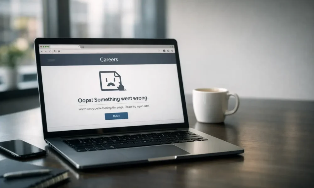Company careers website error on a computer screen