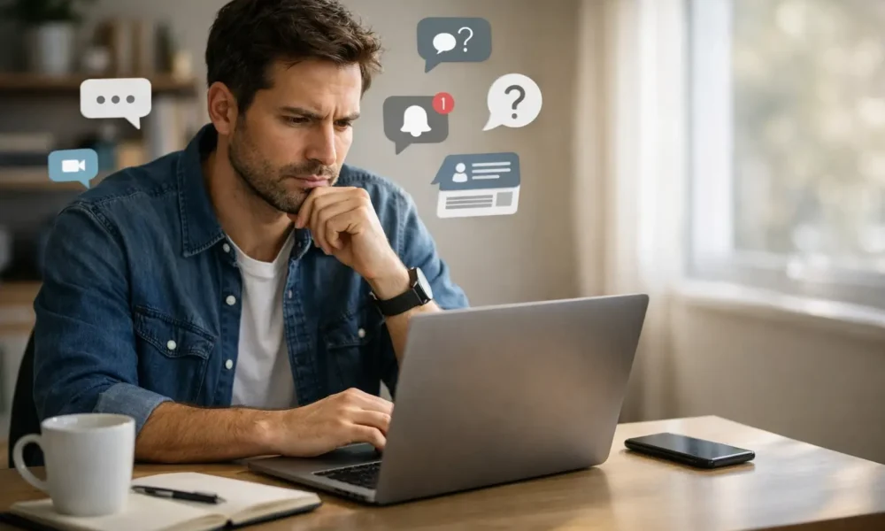 Person reading about the meaning of messagenal on a laptop