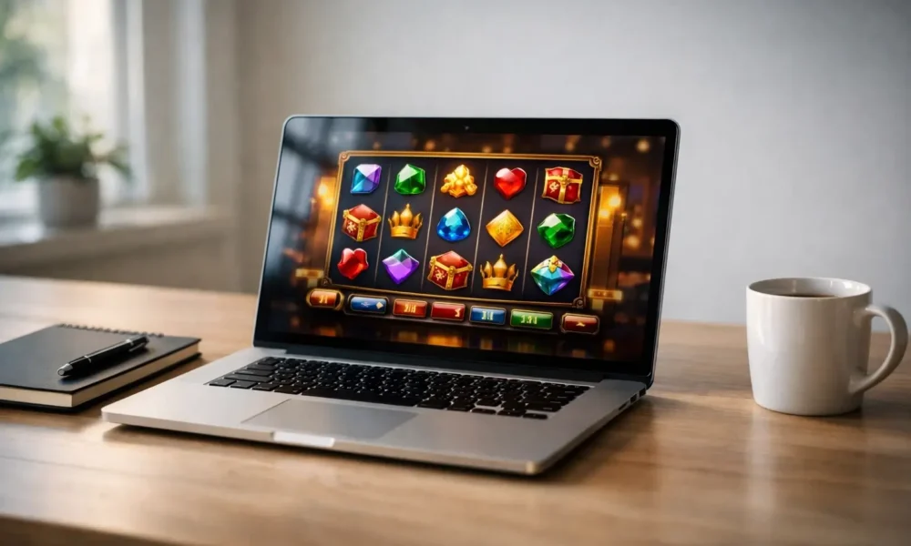 Person playing online slot game on mobile phone