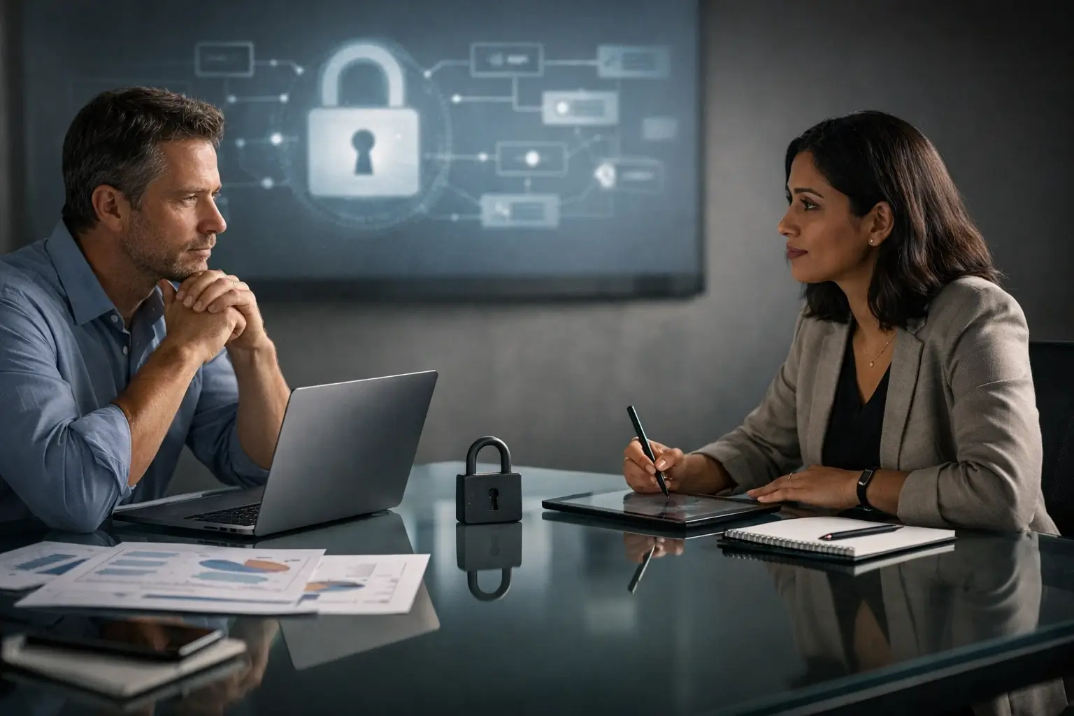 Business meeting about secure digital collaboration