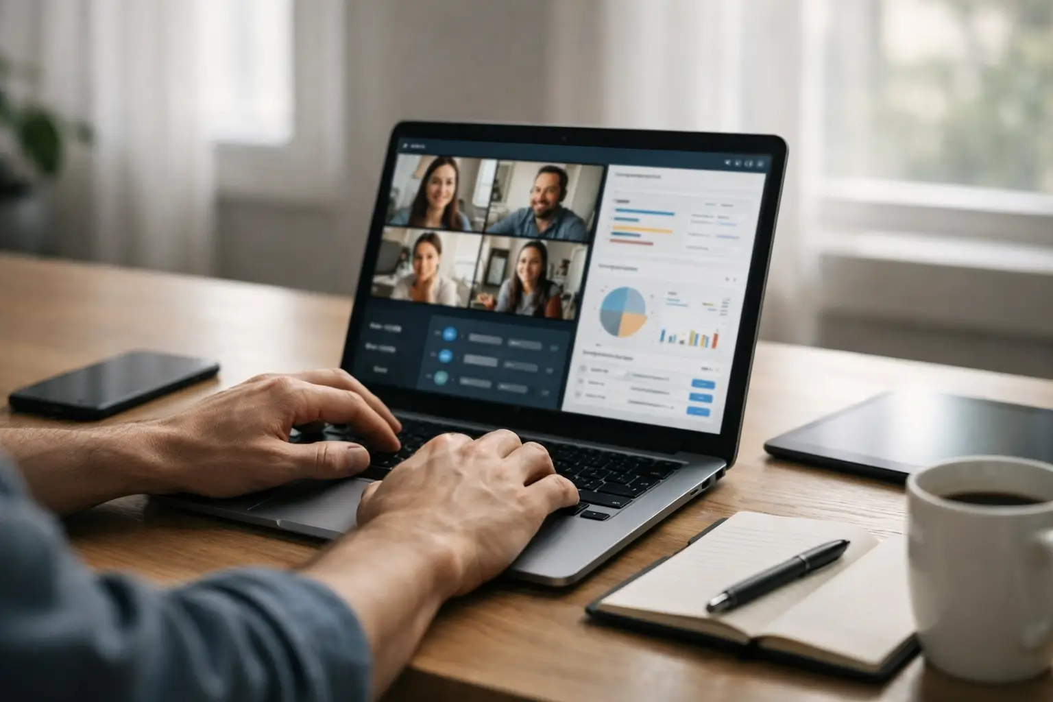 Person working online with project tools at home
