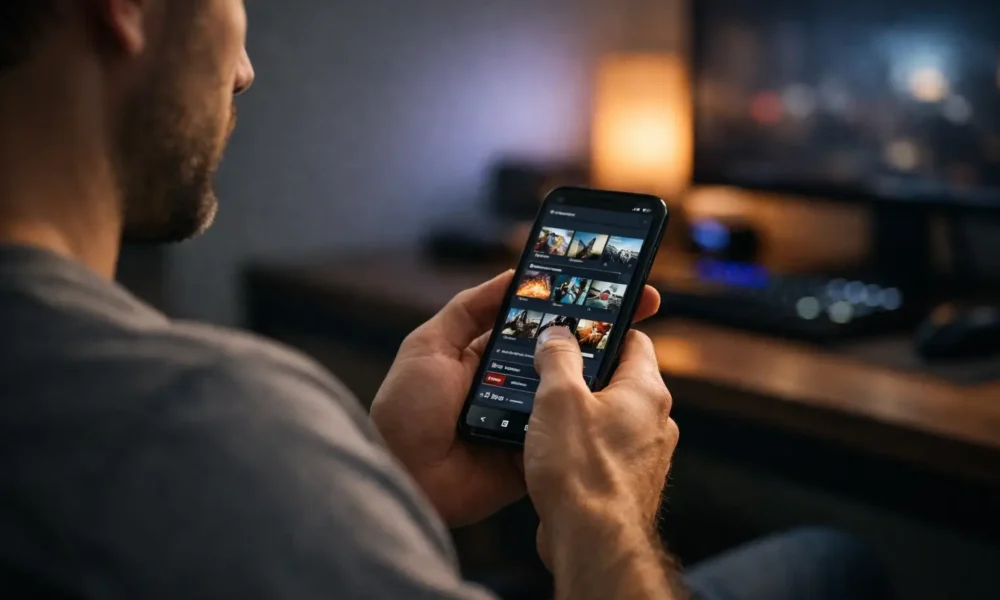 Person using a smartphone to explore Opang88 at home