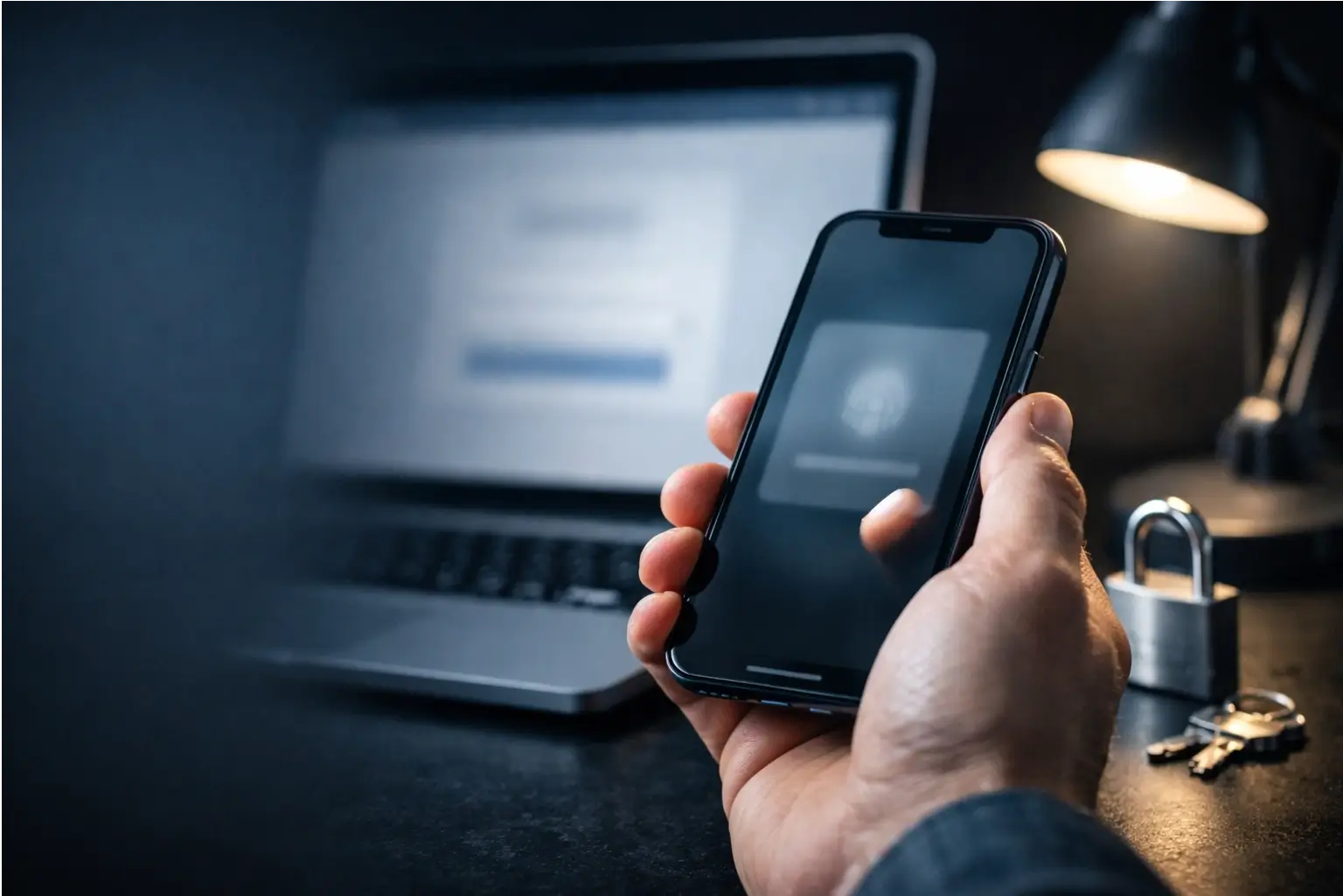 Phone approving a passkey sign in on a laptop