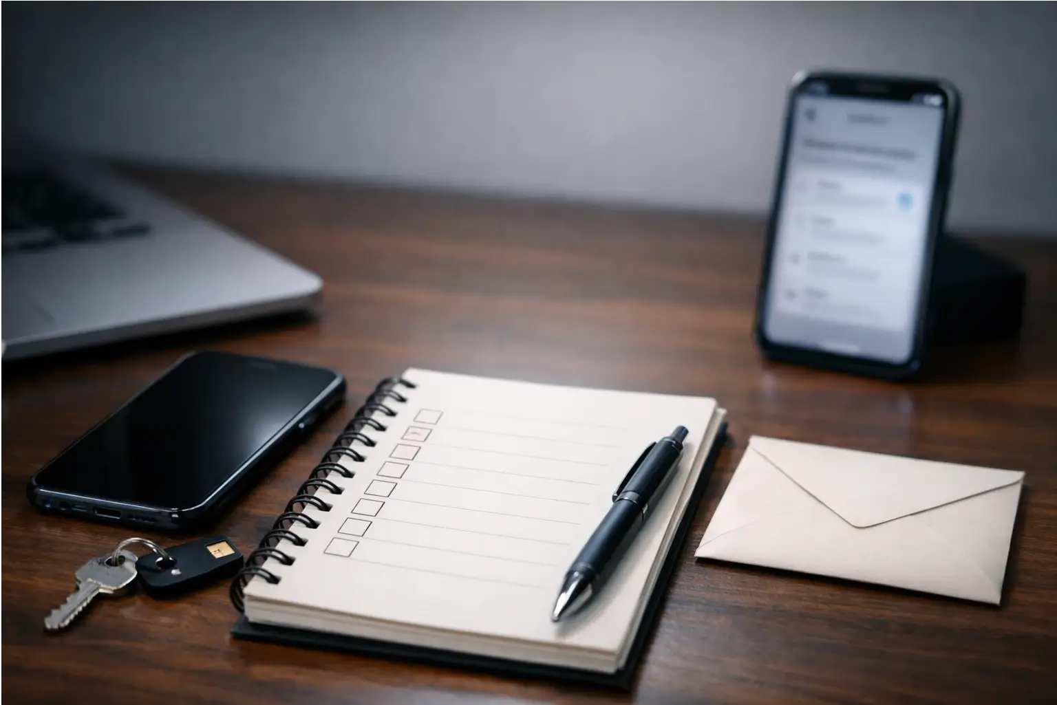 A checklist on a desk for switching phones with passkeys