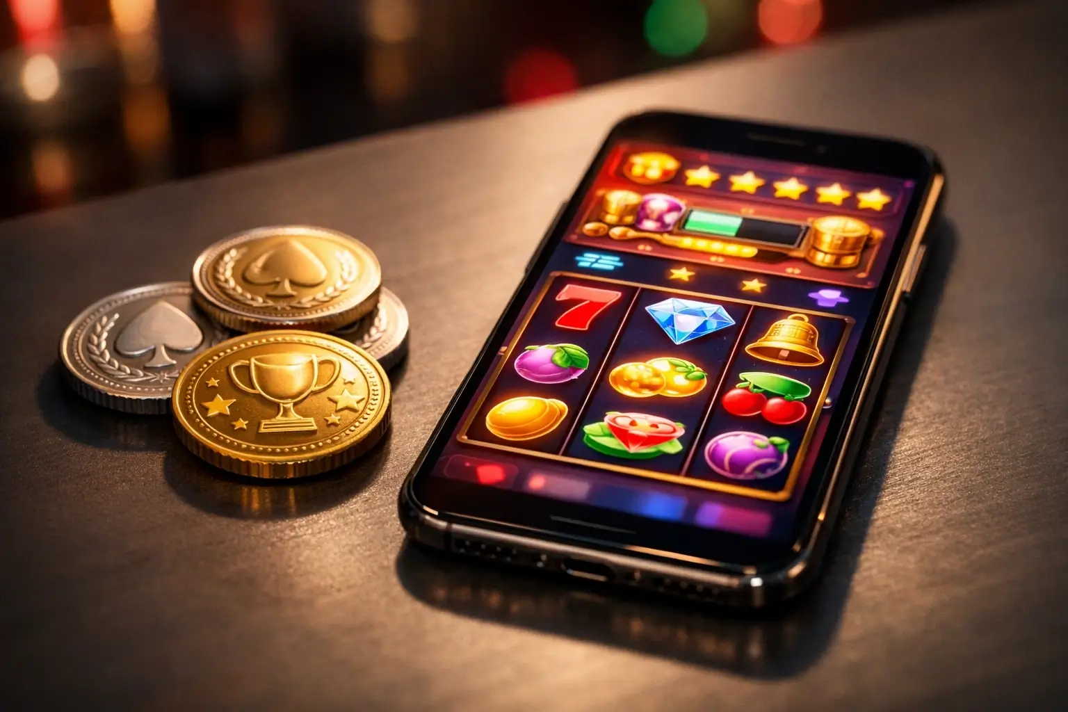 Smartphone next to gold and silver reward medals