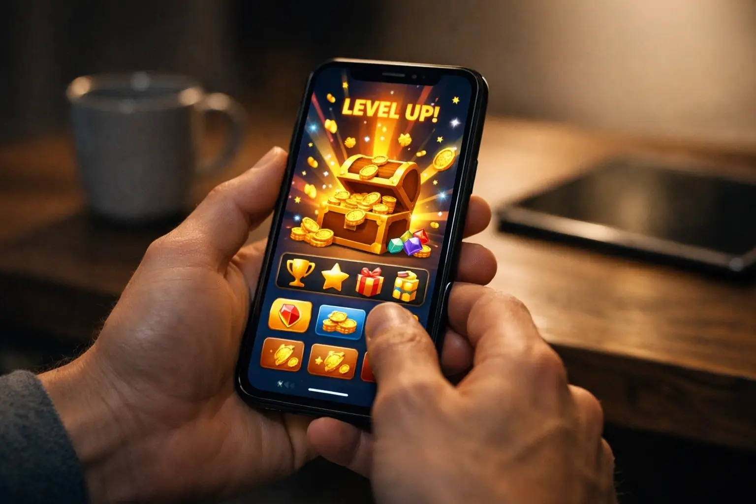 Person using a smartphone to play a mobile slot game