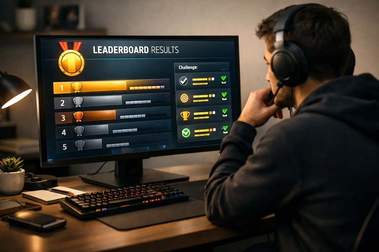 Player reviewing leaderboard progress on a gaming screen