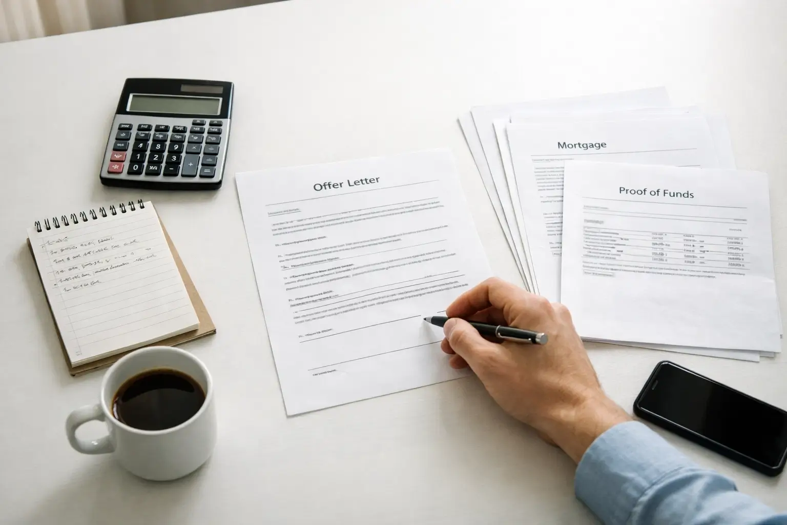 House offer documents on a table before submission