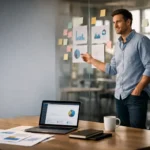 Founder planning business strategy in an office