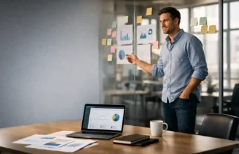 Founder planning business strategy in an office