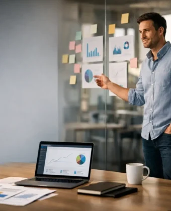 Founder planning business strategy in an office
