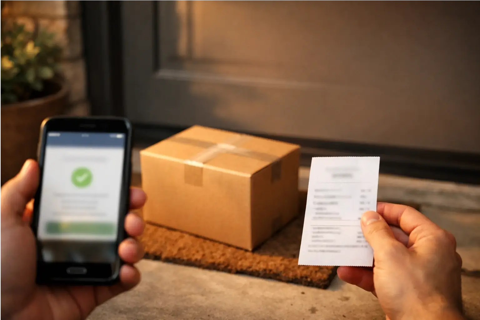 Package at a door showing proof of delivery