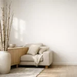 Tall birch branches in a Scandinavian living room