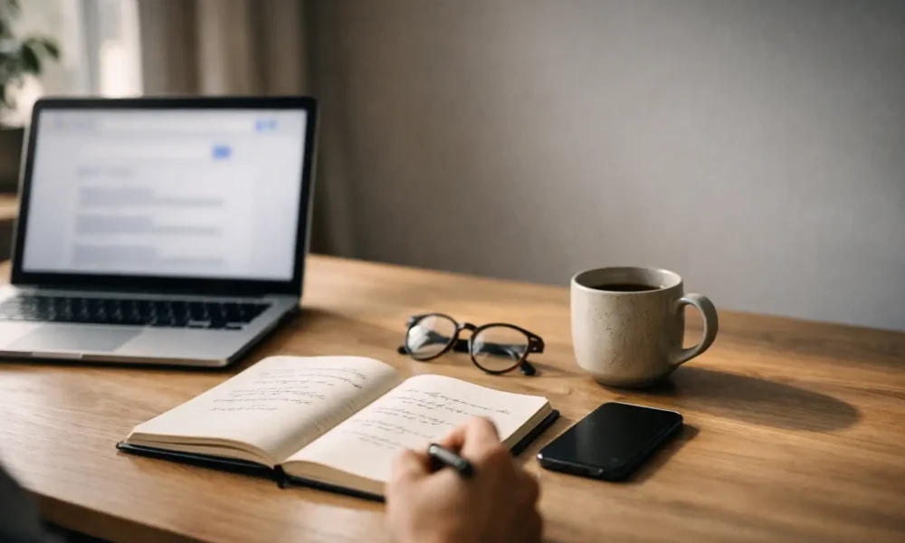 Desk setup showing research about quetaquenosol