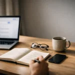 Desk setup showing research about quetaquenosol