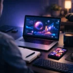 Laptop and phone in a digital creative workspace