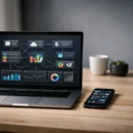 Laptop showing a rosboxar workflow dashboard on a clean desk