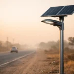 Self-cleaning street lamp on a dusty road