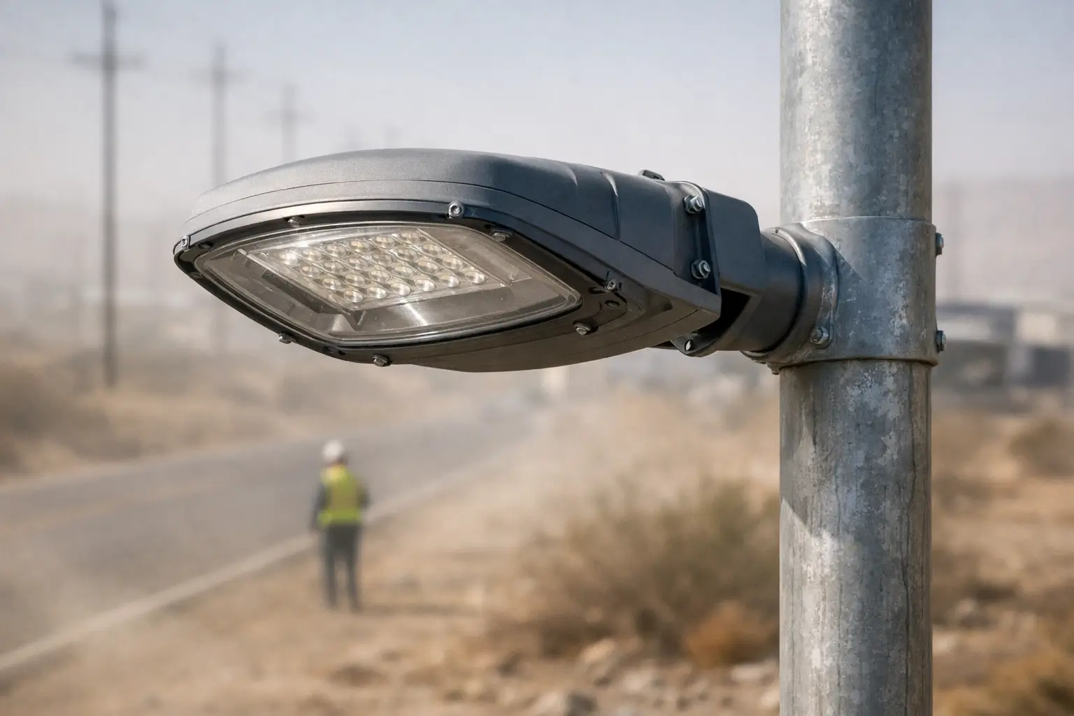 Dust-resistant LED street lamp on roadside
