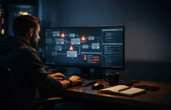 Data engineer looking at a failed ETL pipeline on a computer screen