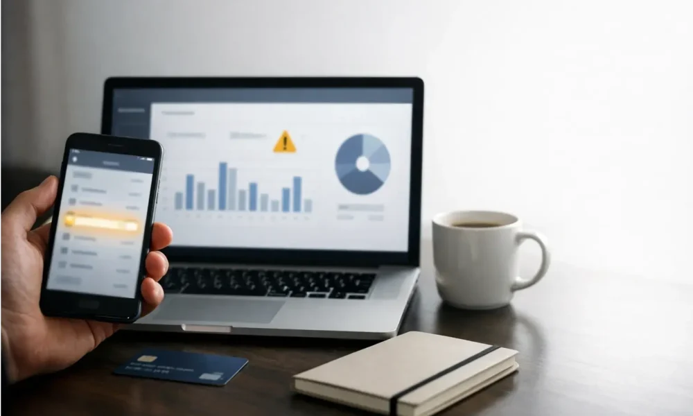 Phone and laptop showing a billing descriptor issue that can lead to friendly fraud chargebacks