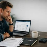 Small business owner reviewing chargeback risk on a laptop