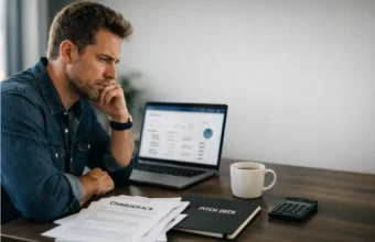 Small business owner reviewing chargeback risk on a laptop