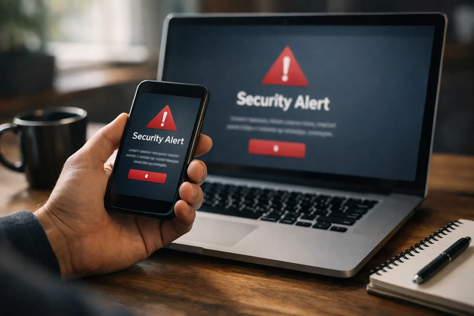 Person checking a suspicious security alert about an invalid IP