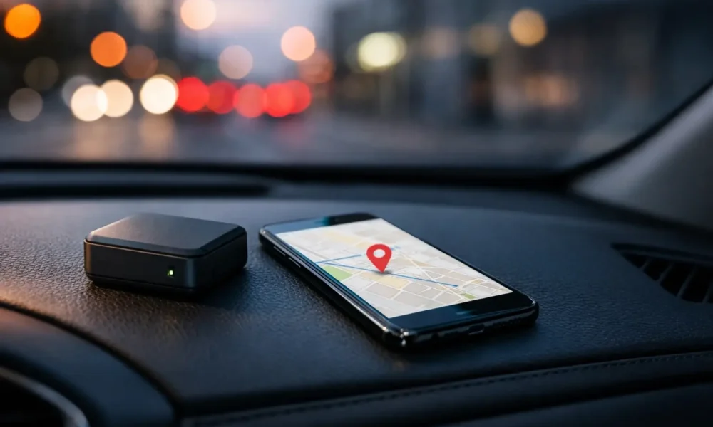 GPS tracqueur device in a car with phone map
