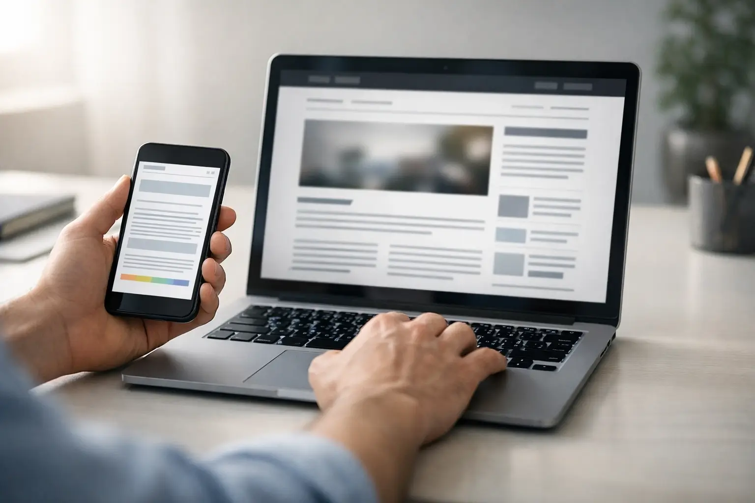 User comparing web pages before trusting a site