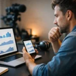 Creator comparing video platform earnings on a desk setup