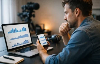 Creator comparing video platform earnings on a desk setup