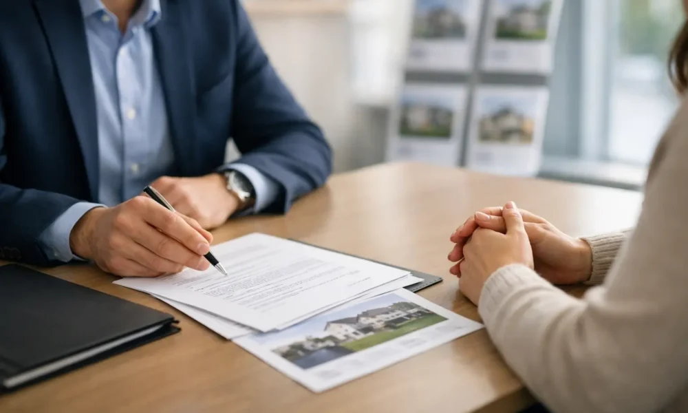 Buyer talking to an estate agent about a house offer