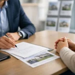 Buyer talking to an estate agent about a house offer