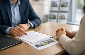 Buyer talking to an estate agent about a house offer