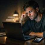 Person searching a strange internet word on a laptop at night