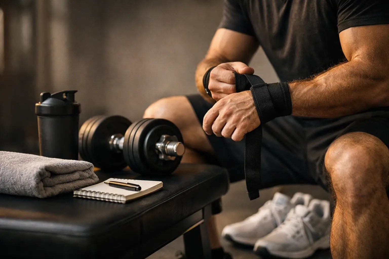 Gym gear and weights ready for training
