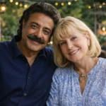 Ann Carlson Khan sitting beside a man in a warm indoor portrait photo