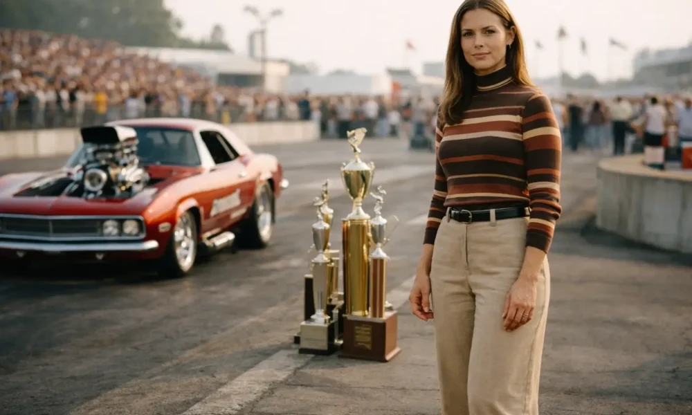 Respectful 1970s drag racing event portrait