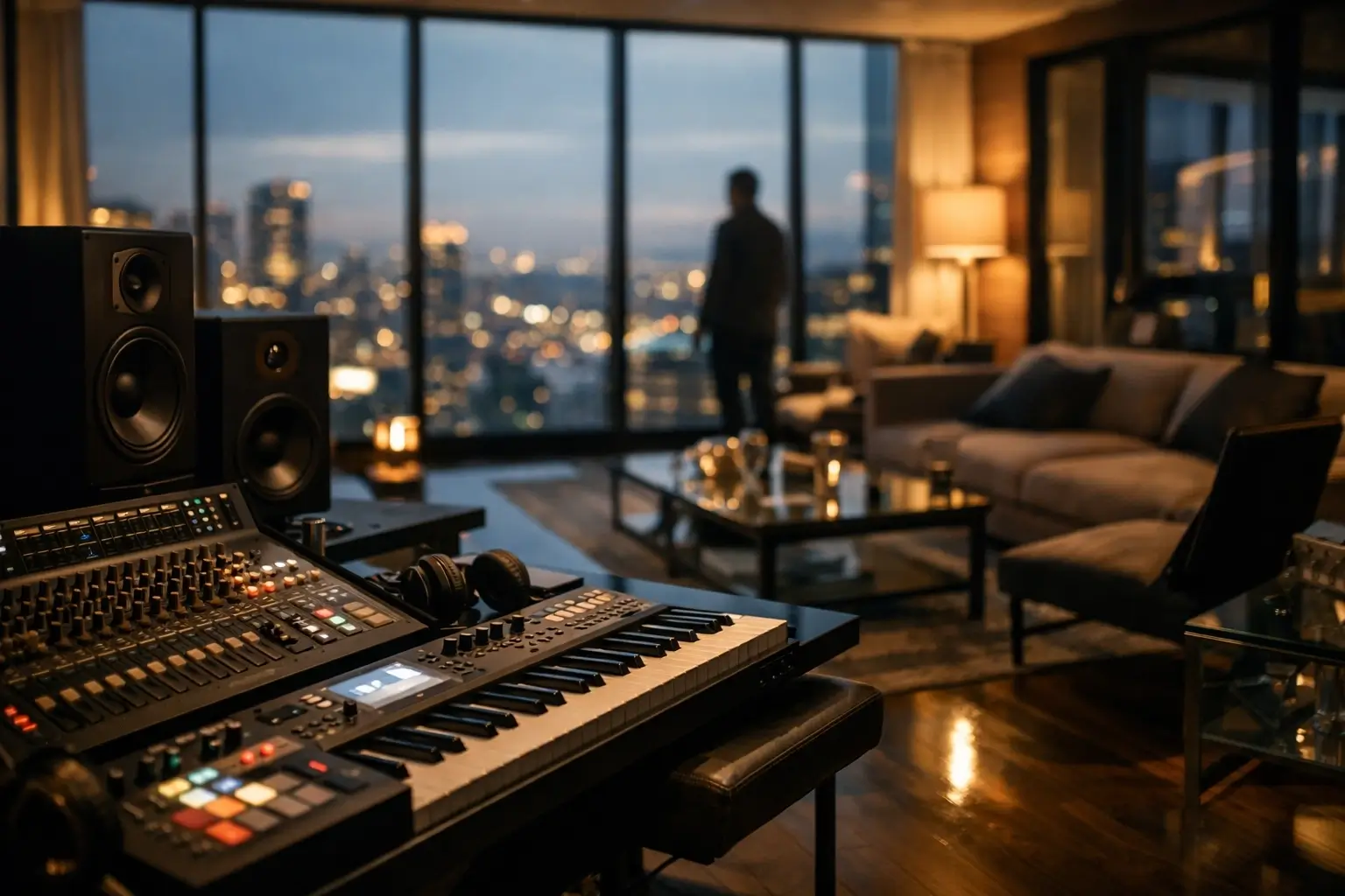Modern apartment studio showing music and real estate value